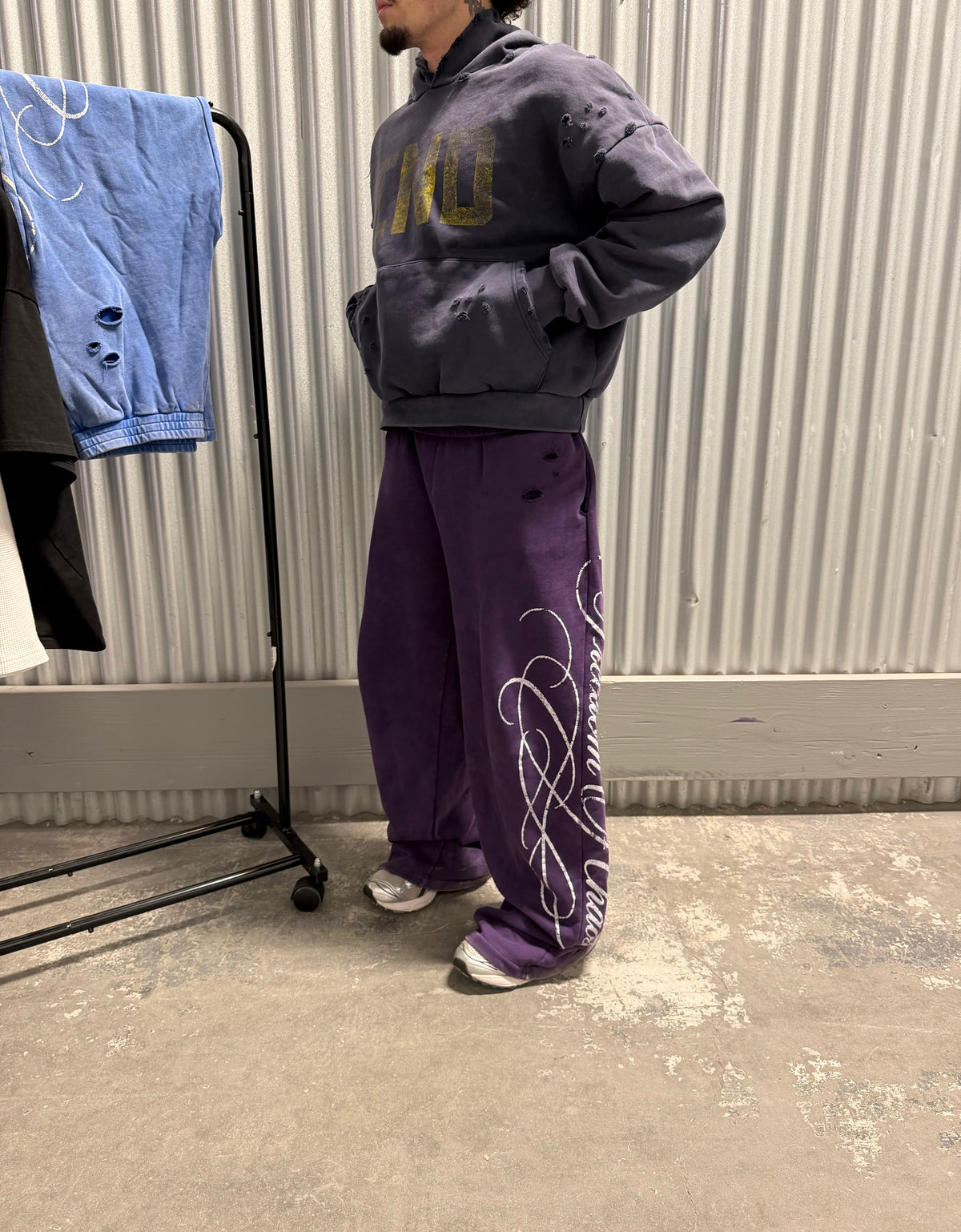 Purple War Torn Sweats