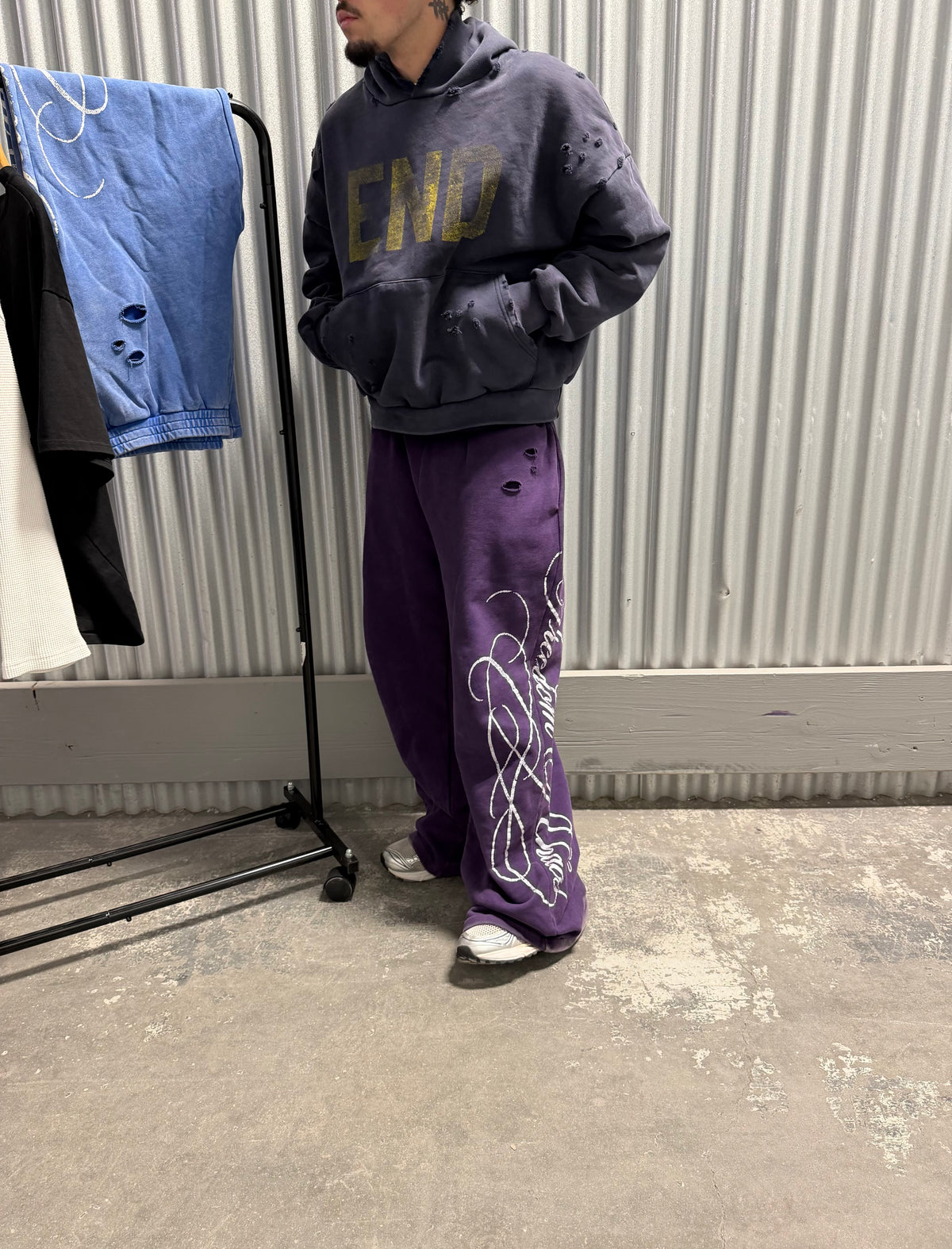 Purple War Torn Sweats