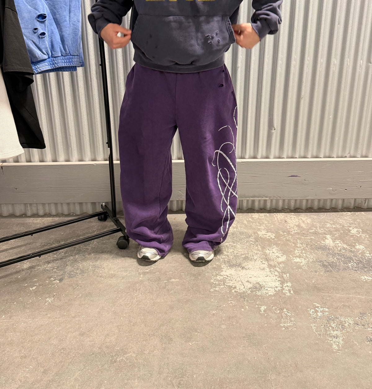 Purple War Torn Sweats