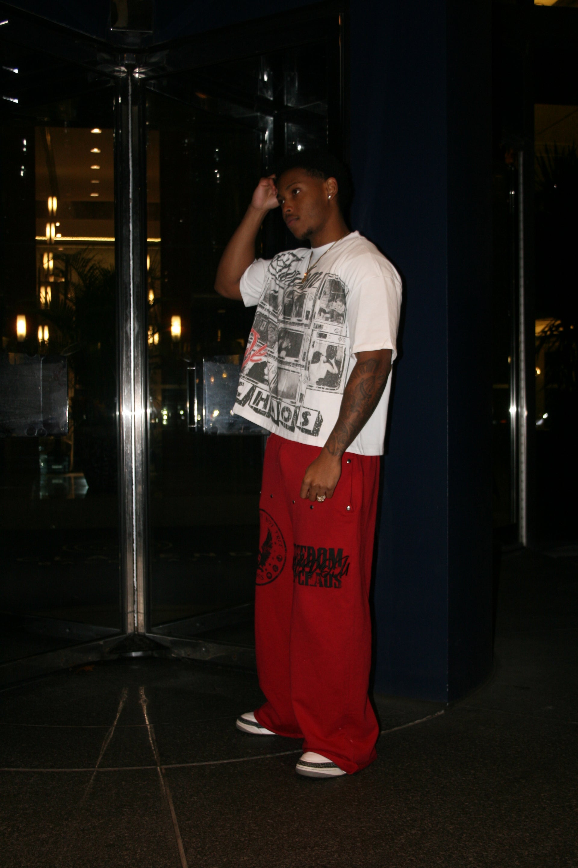 Flesh Desires Tee + Americas Chaos Sweats - RED