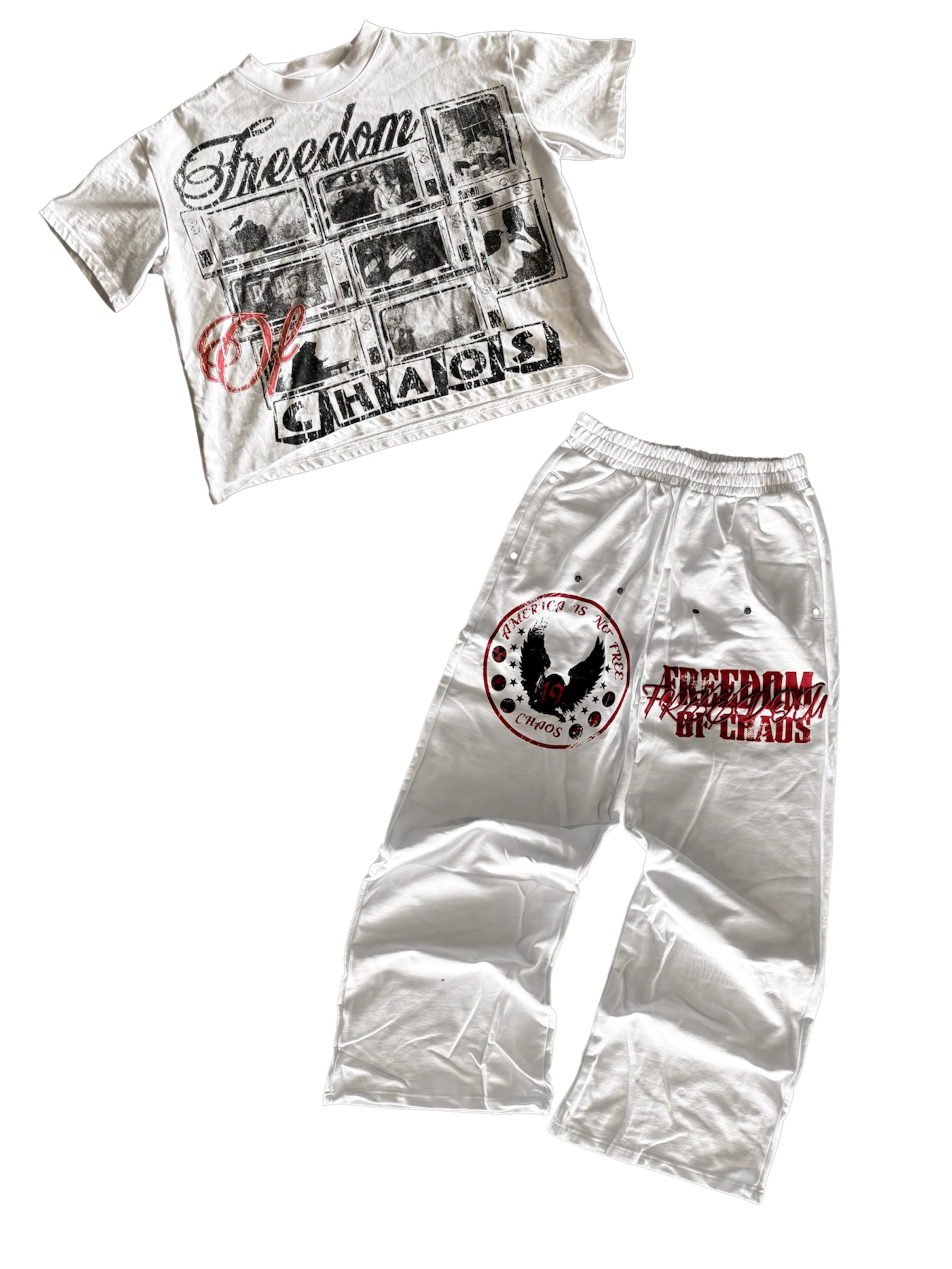 Flesh Desires Tee + Americas Chaos Sweats - WHITE