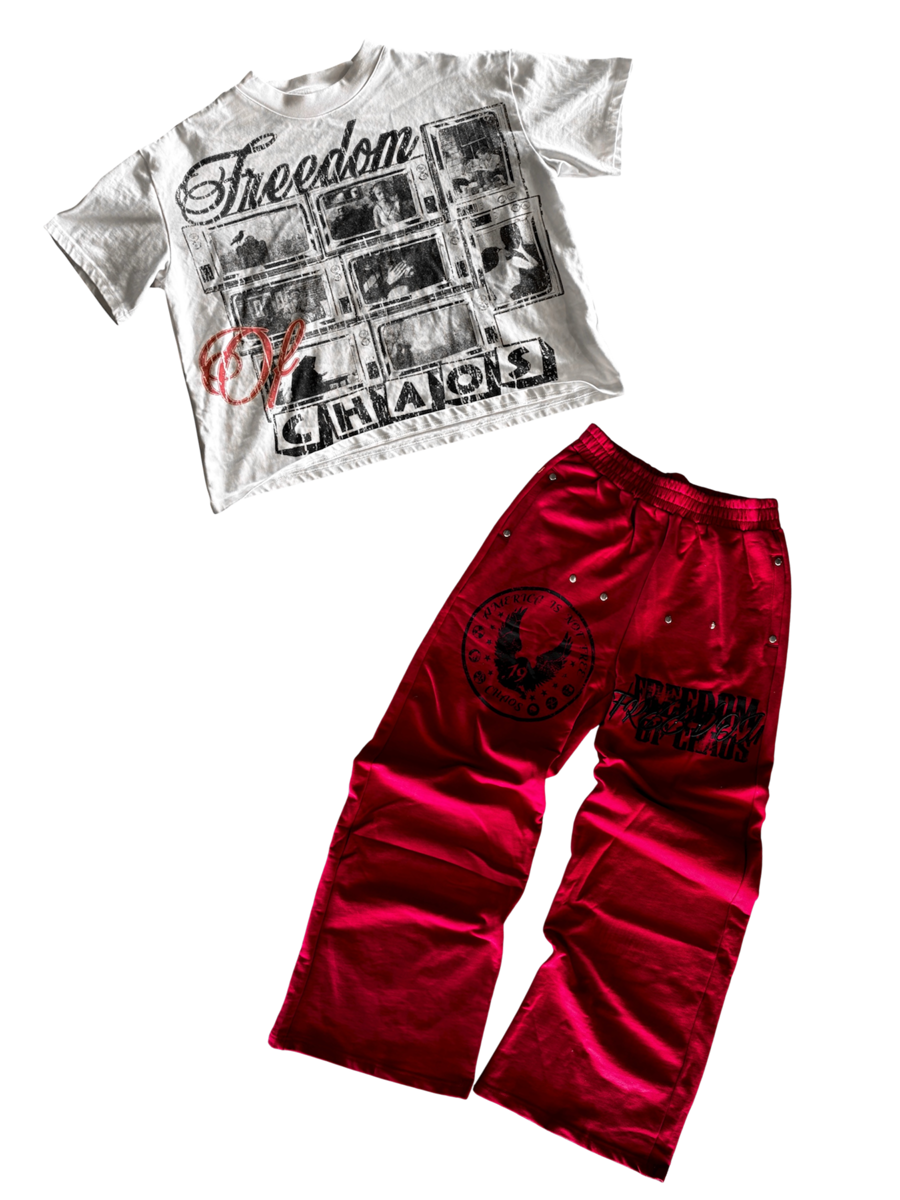 Flesh Desires Tee + Americas Chaos Sweats - RED